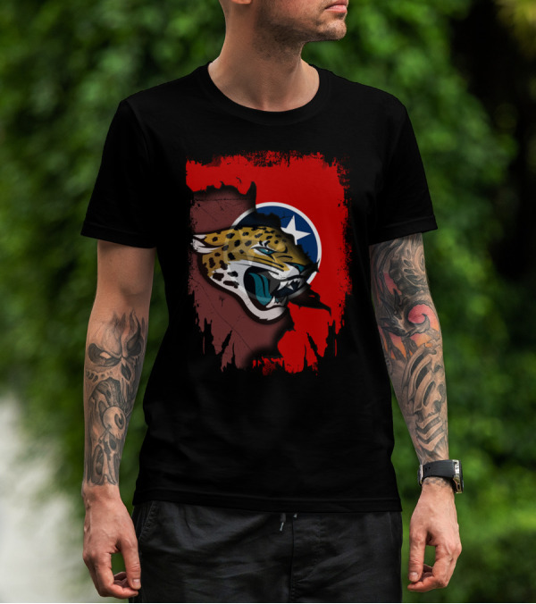 Tennessee State Flag With Jacksonville Jaguars Logo Fusion T-Shirt