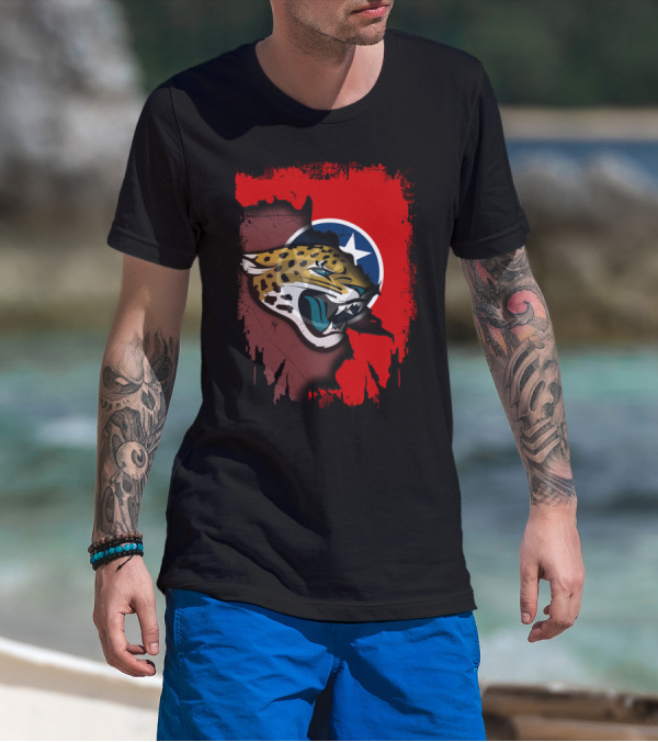 Tennessee State Flag With Jacksonville Jaguars Logo Fusion T-Shirt