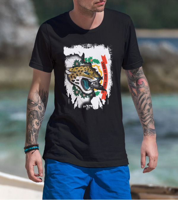 State Of West Virginia With Jaguars Emblem Overlay T-Shirt