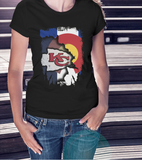 Colorado Pride With Kansas City Chiefs Logo Fusion T-Shirt