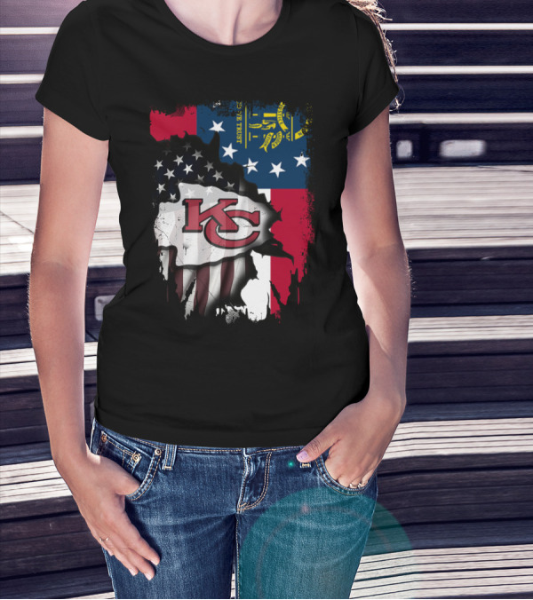 Georgia State Flag With Kansas City Chiefs Logo American Flag Elements T-Shirt