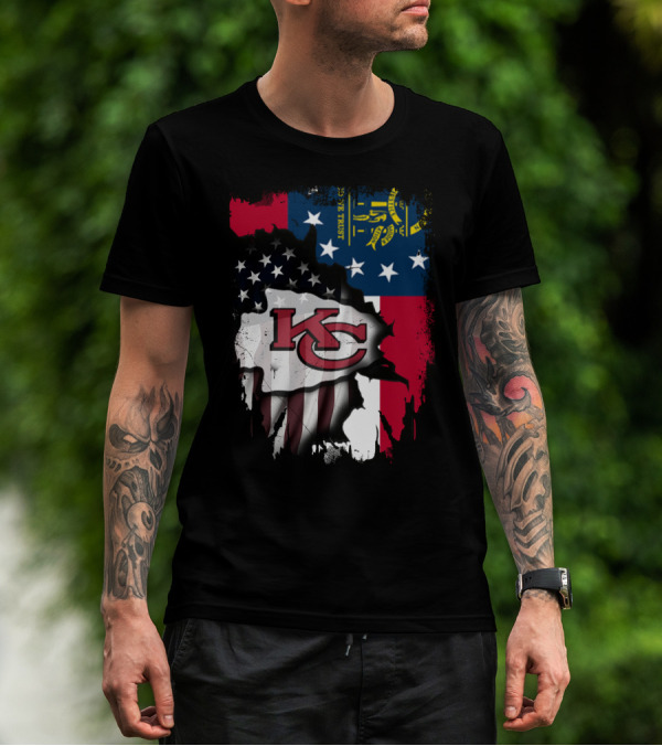Georgia State Flag With Kansas City Chiefs Logo American Flag Elements T-Shirt