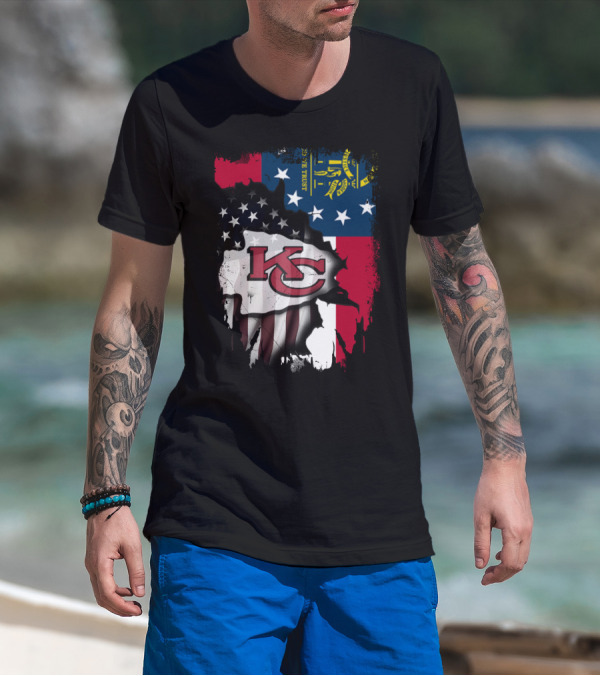 Georgia State Flag With Kansas City Chiefs Logo American Flag Elements T-Shirt