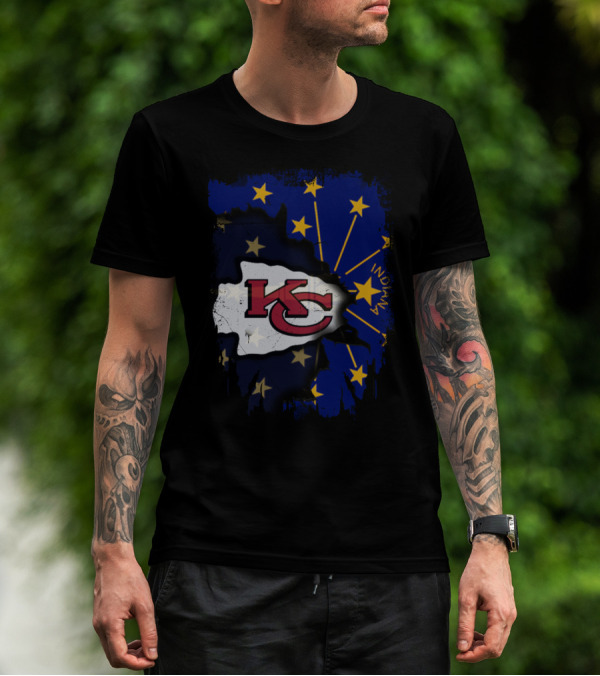 Indiana Map Overlay With Kansas City Chiefs T-Shirt