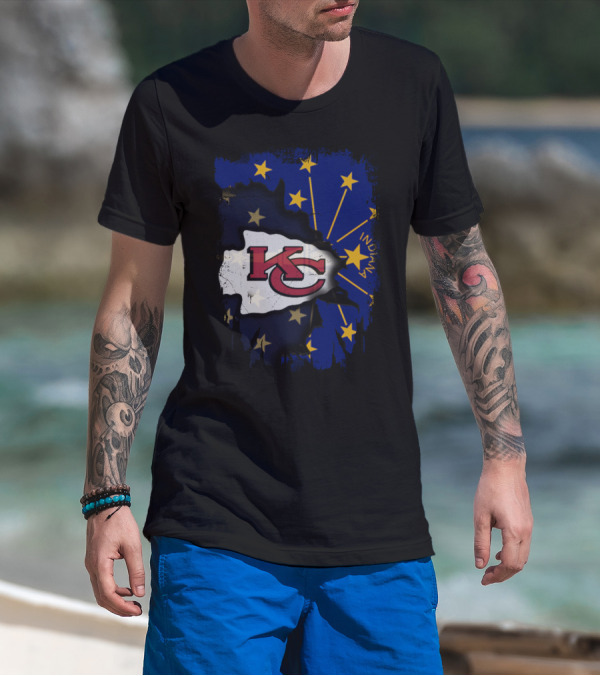 Indiana Map Overlay With Kansas City Chiefs T-Shirt