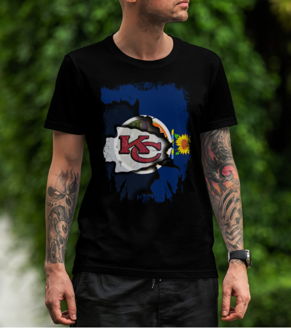 Kansas Chiefs KC Logo With State Flag And Sunflower T-Shirt