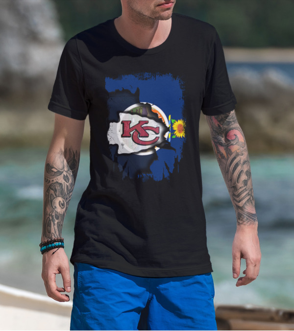 Kansas Chiefs KC Logo With State Flag And Sunflower T-Shirt