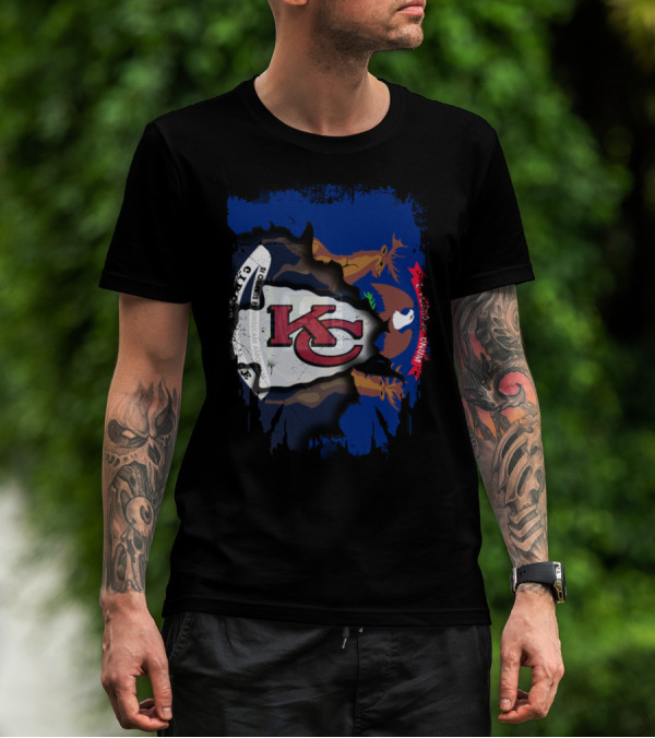 Michigan Flag And Kansas City Chiefs Logo Fusion T-Shirt