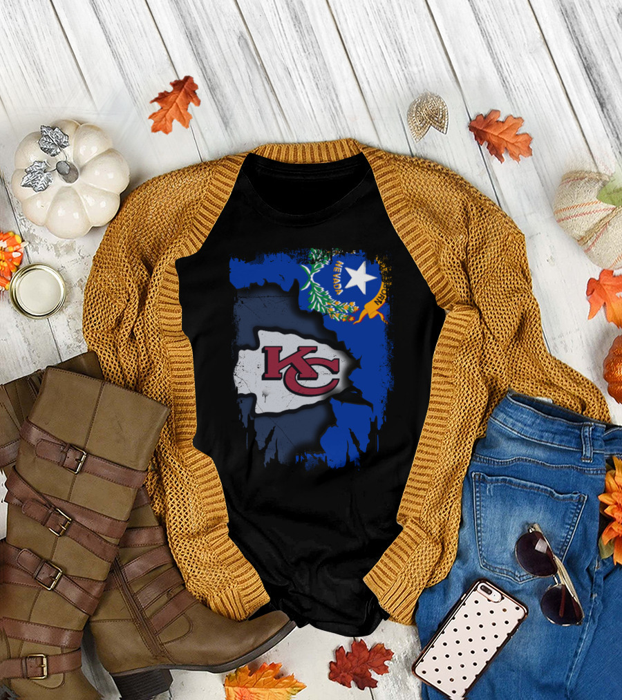 Nevada Proud with Kansas City Chiefs Logo and State Flag Elements T-Shirt