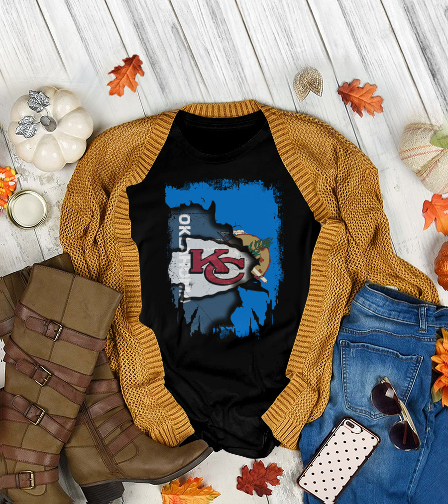 Oklahoma Chiefs Unity KC Logo with State Flag T-Shirt