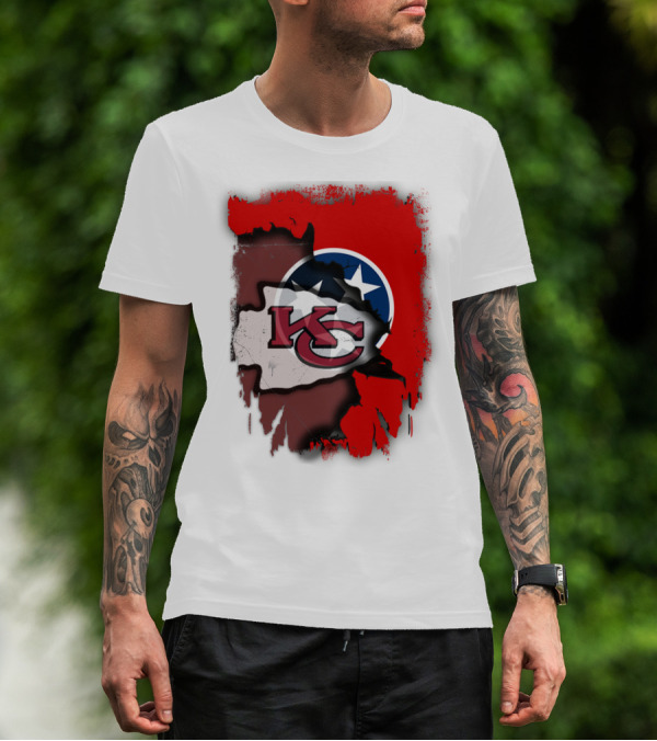 Kansas City Chiefs Tennessee Flag Torn Abstract Fusion T-Shirt
