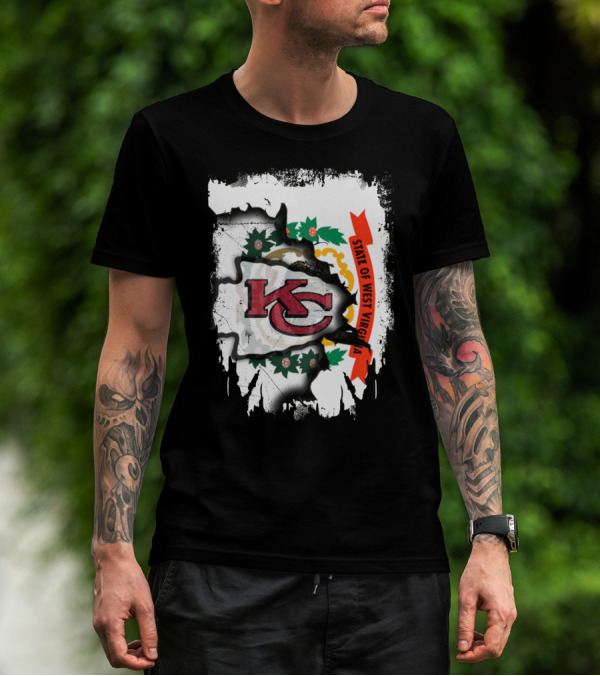 State Of West Virginia Torn KC Chiefs Logo Chiefs Fans T-Shirt