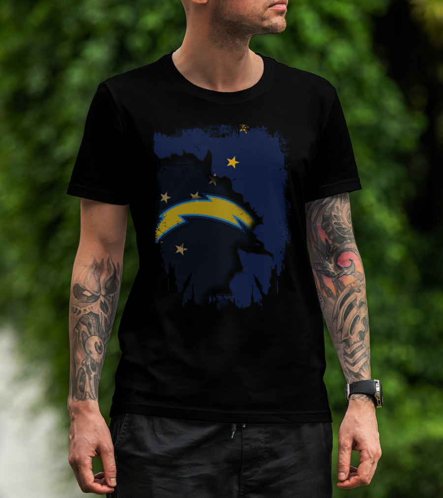 Alaska And Los Angeles Chargers Lightning Bolt Logo Fusion T-Shirt