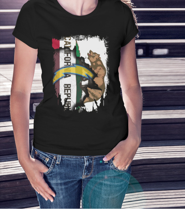 California Republic With Chargers Logo And Bear T-Shirt