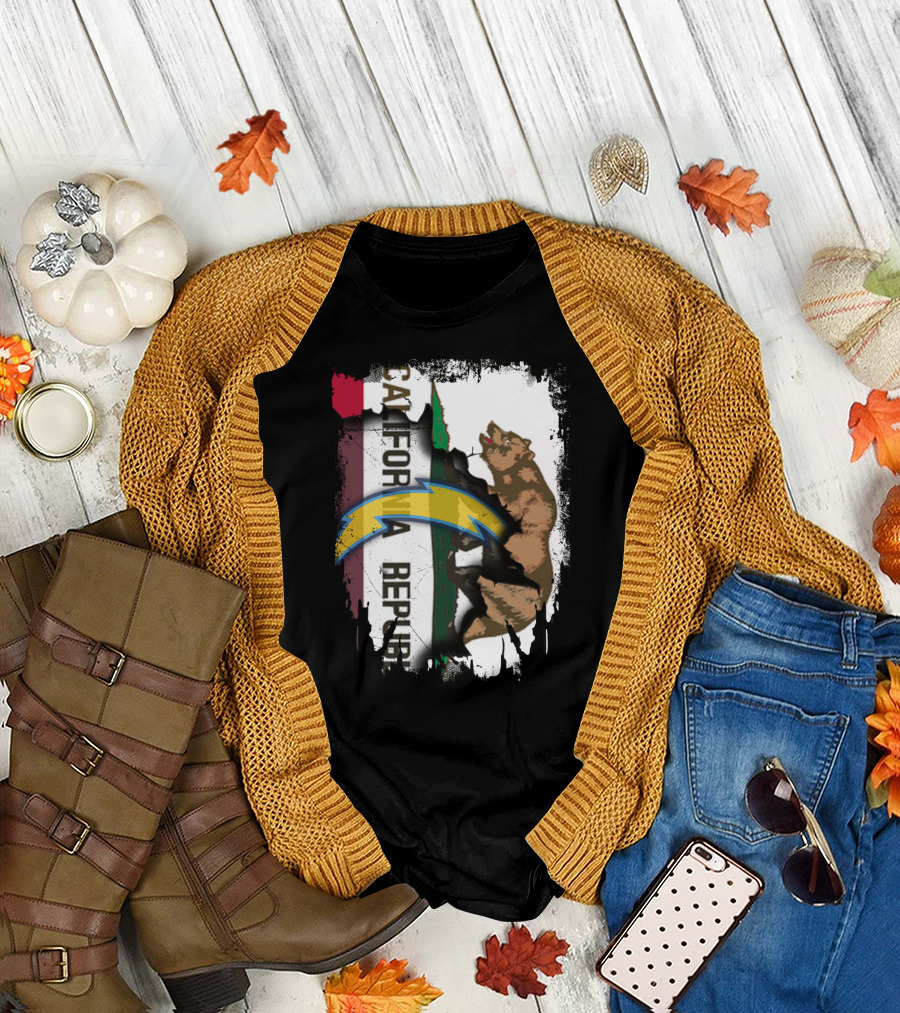 California Republic with Chargers Logo and Bear T-Shirt