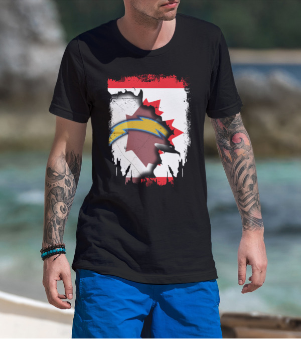 Canada Chargers Lightning Emblem With Maple Leaf Flag Background T-Shirt