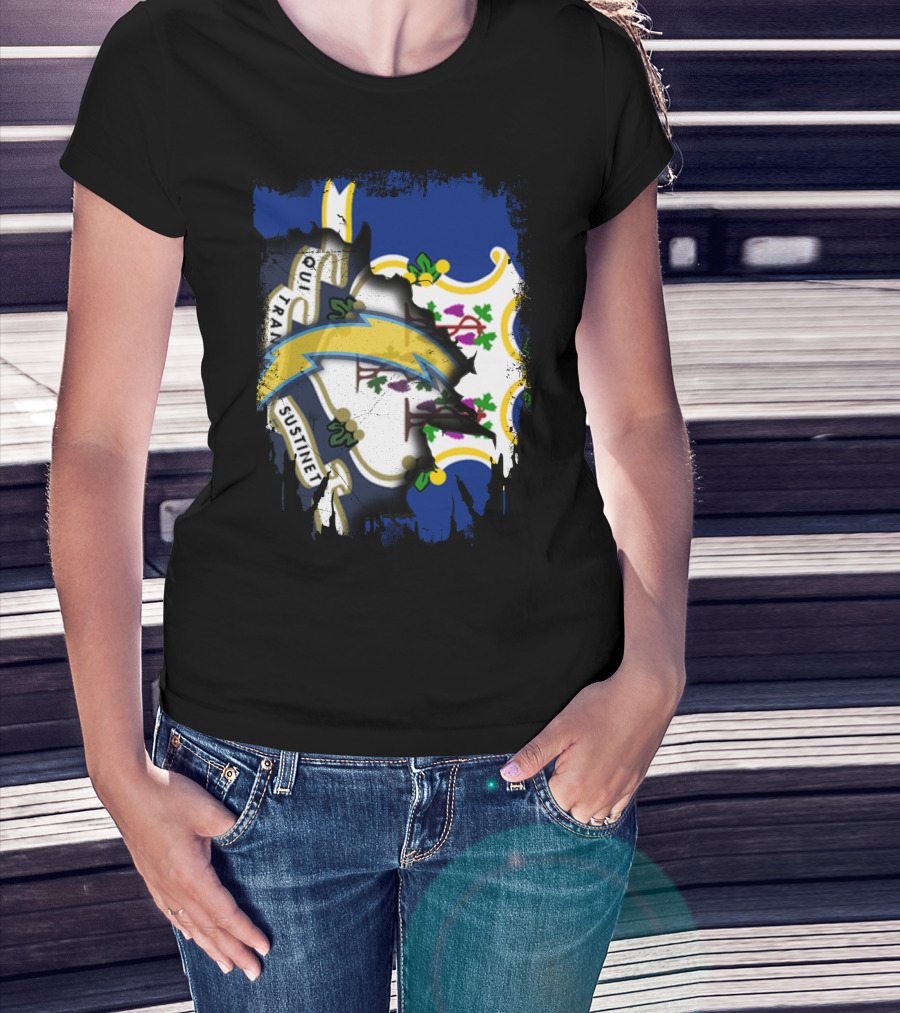 Connecticut State And Chargers Bolt Emblem Fusion T-Shirt