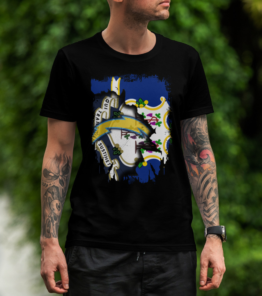 Connecticut State And Chargers Bolt Emblem Fusion T-Shirt