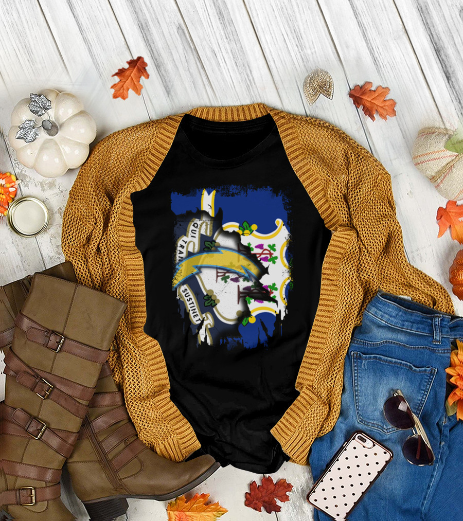 Connecticut State and Chargers Bolt Emblem Fusion T-Shirt