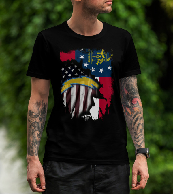 Georgia State Flag With Chargers Logo And American Flag Elements T-Shirt