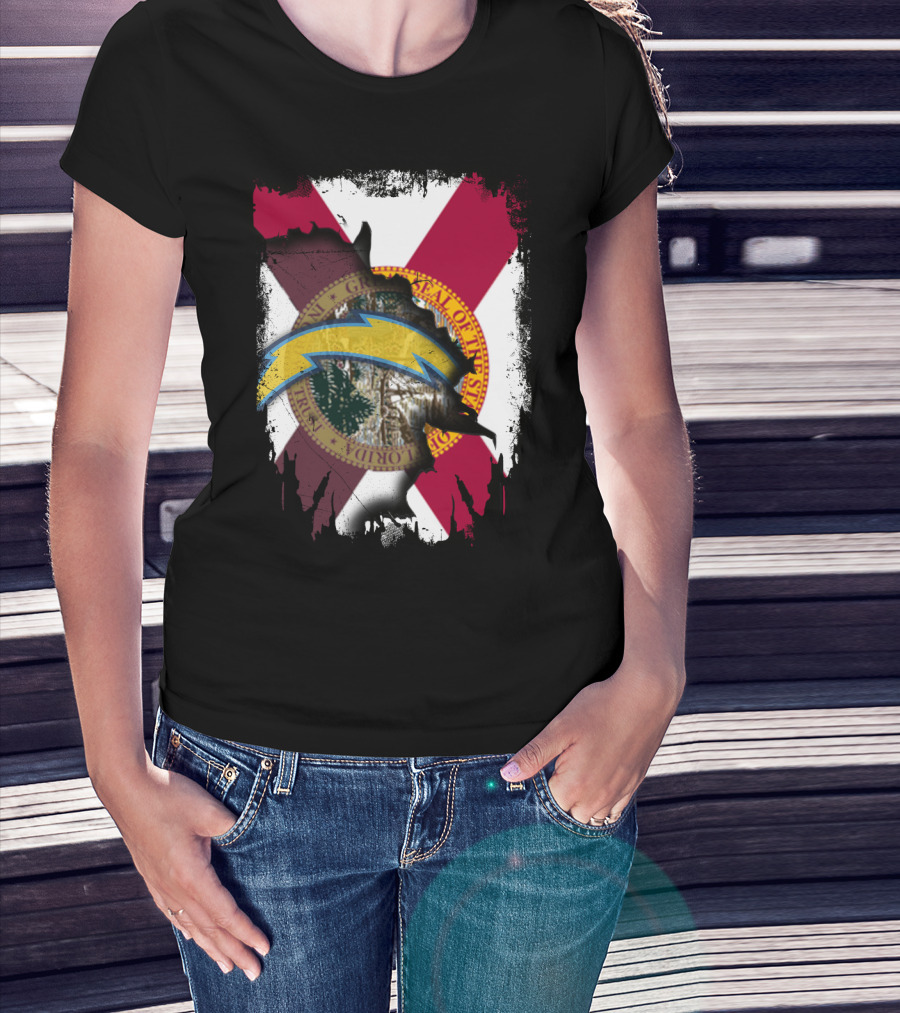 Florida State Flag With Chargers Lightning Bolt T-Shirt