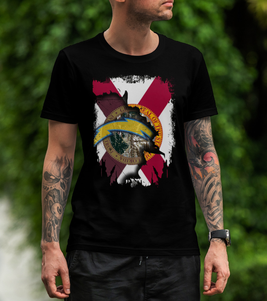 Florida State Flag With Chargers Lightning Bolt T-Shirt