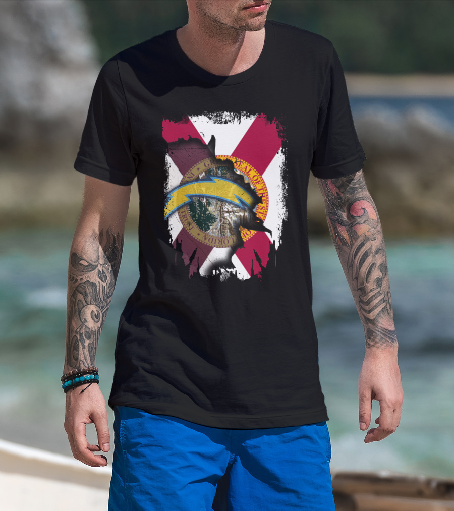 Florida State Flag With Chargers Lightning Bolt T-Shirt