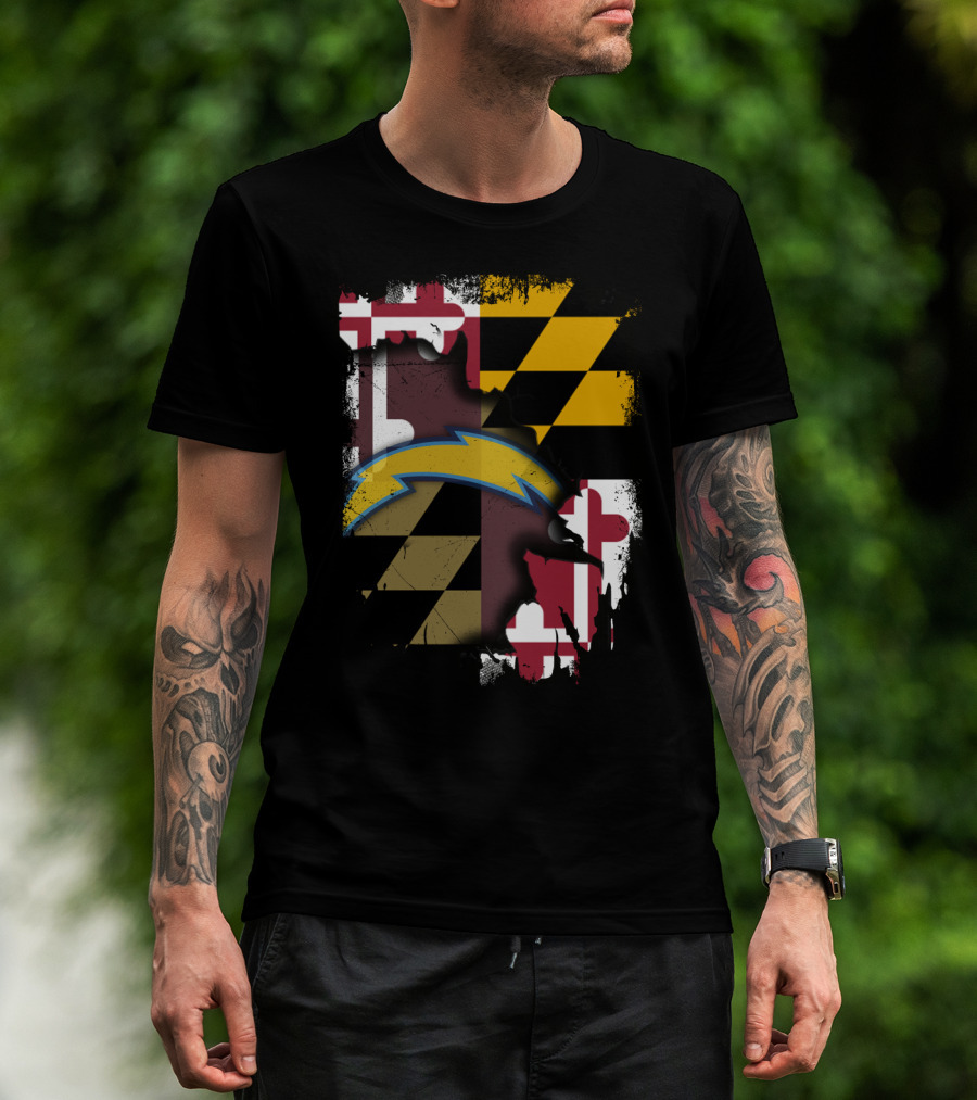 Maryland Flag With Chargers Bolt T-Shirt