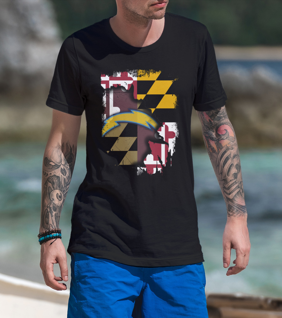 Maryland Flag With Chargers Bolt T-Shirt