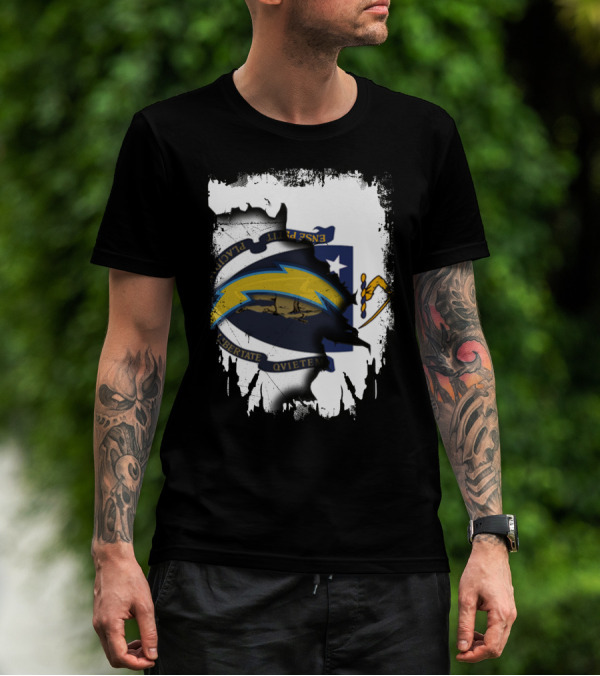 Massachusetts State And Chargers Lightning Logo Fusion T-Shirt