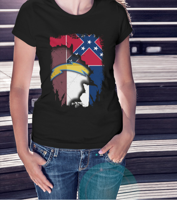 Mississippi Flag With Chargers Lightning Bolt T-Shirt