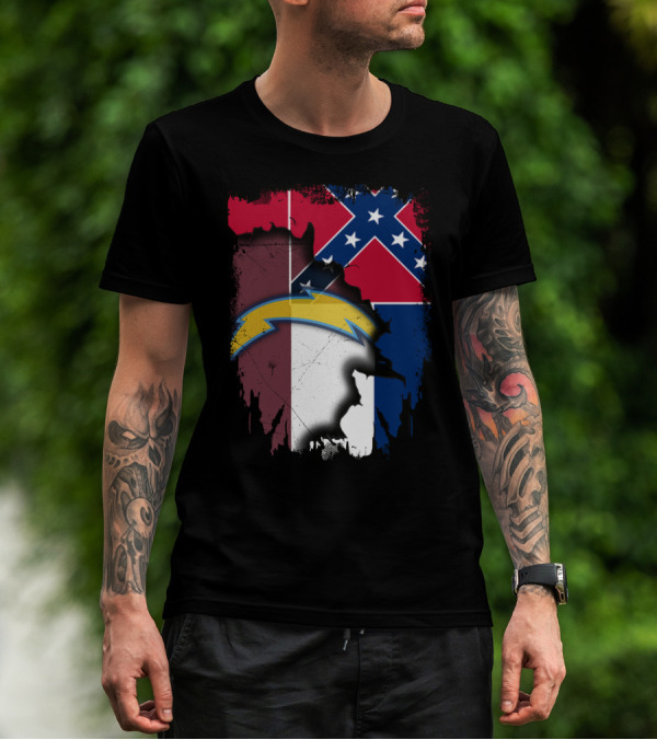Mississippi Flag With Chargers Lightning Bolt T-Shirt