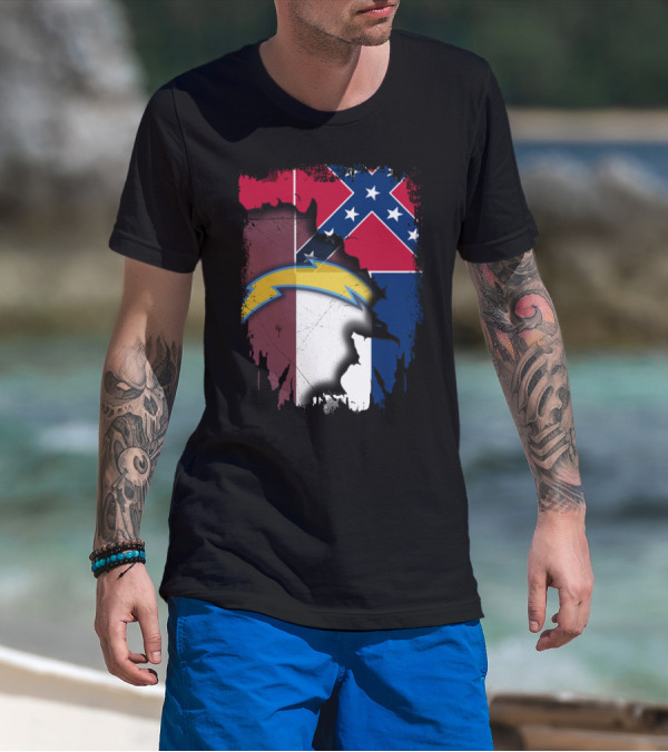 Mississippi Flag With Chargers Lightning Bolt T-Shirt