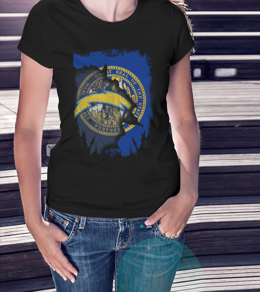 Nebraska State Seal With Chargers Lightning Bolt T-Shirt