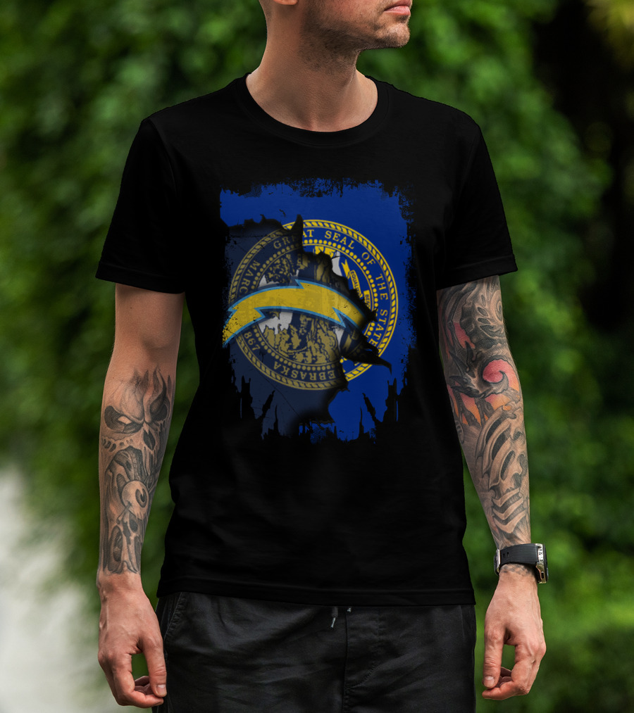 Nebraska State Seal With Chargers Lightning Bolt T-Shirt