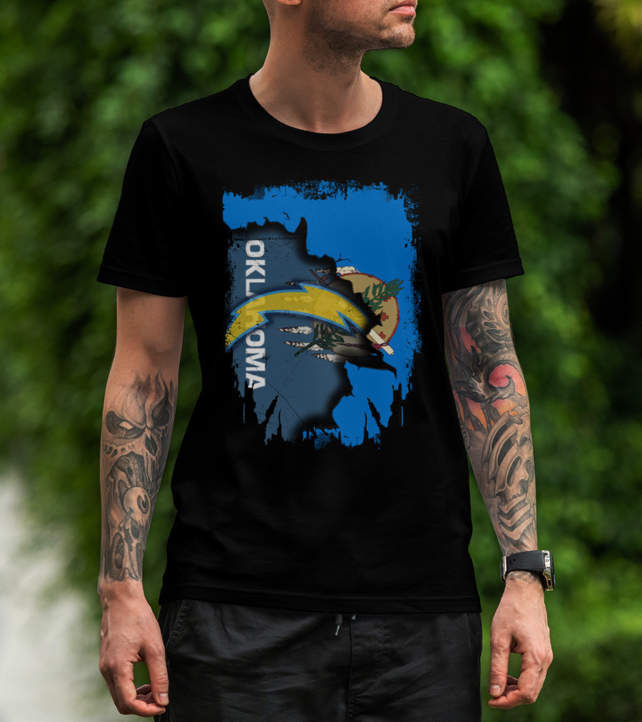 Oklahoma State Flag With Chargers Logo Overlay T-Shirt