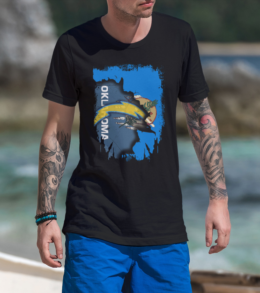 Oklahoma State Flag With Chargers Logo Overlay T-Shirt