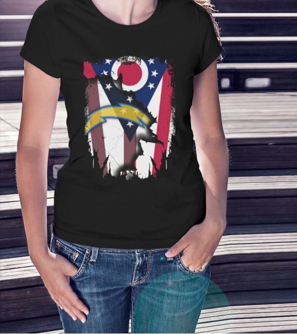 Ohio Flag With Chargers Bolt T-Shirt