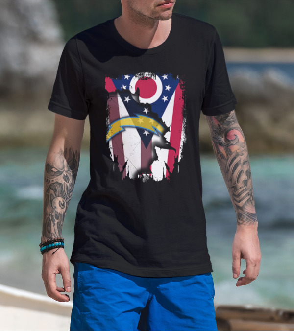 Ohio Flag With Chargers Bolt T-Shirt