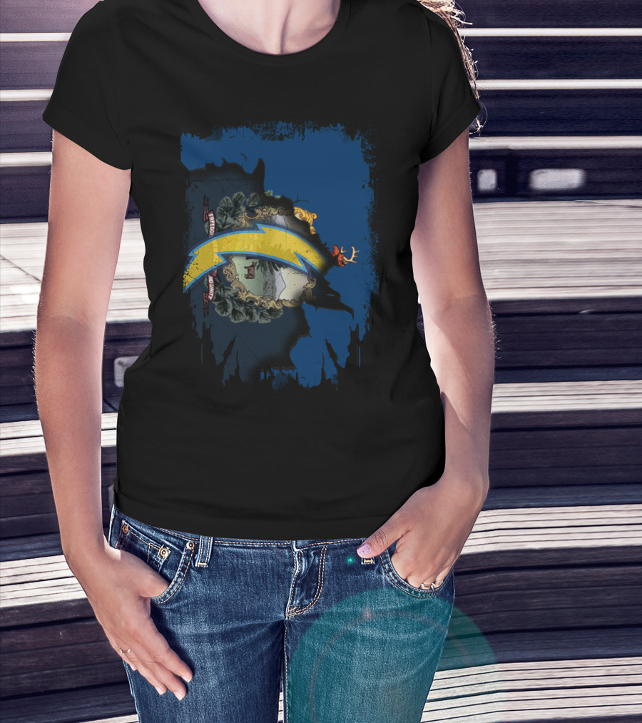 Vermont State Outline With Chargers Bolt T-Shirt