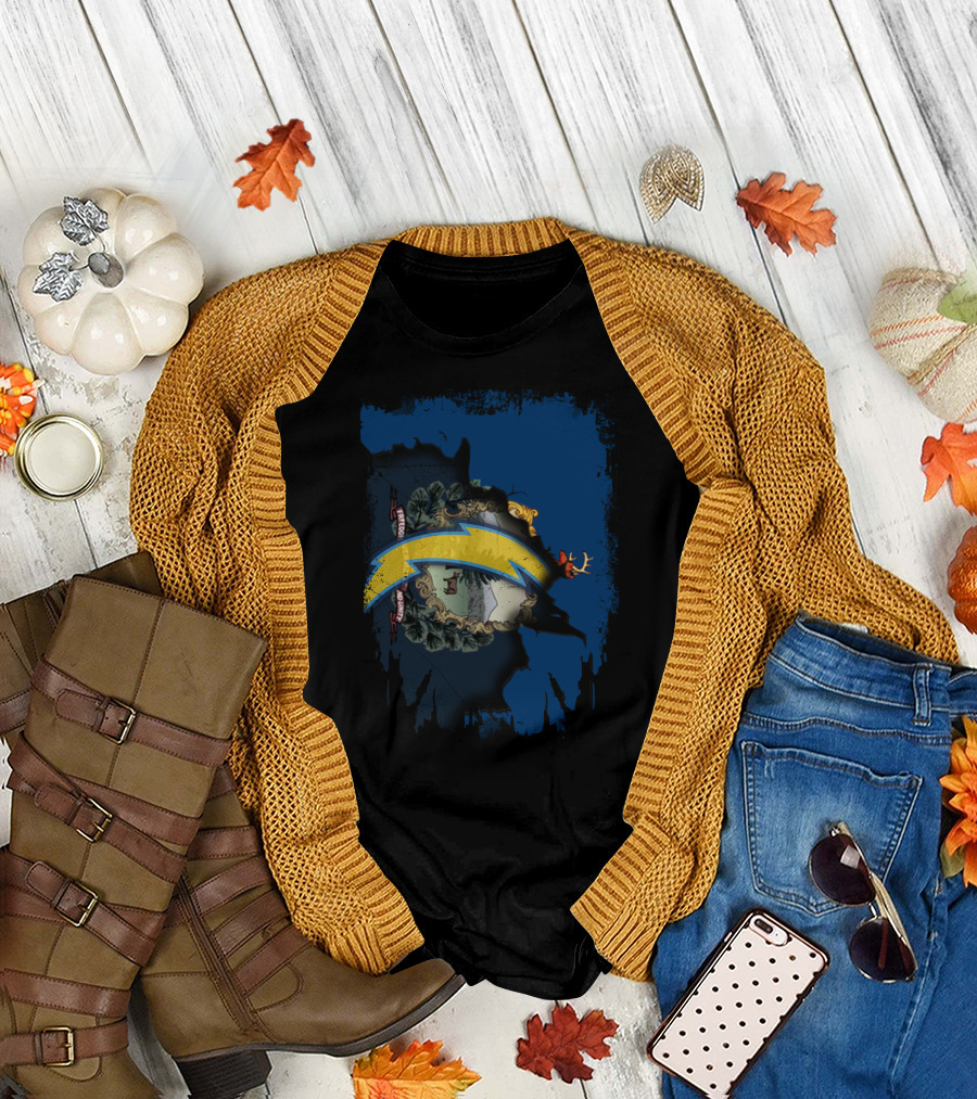 Vermont State Outline With Chargers Bolt T-Shirt