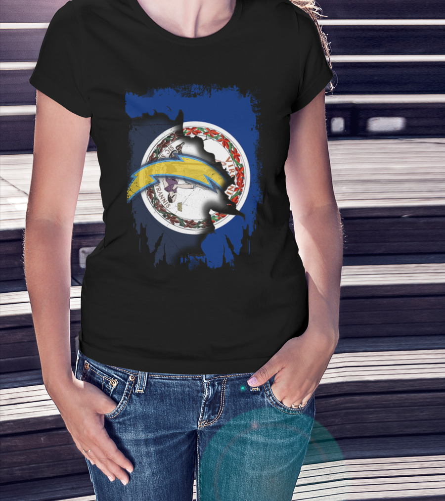 Virginia Flag Meets Chargers Lightning Bolt Fusion T-Shirt
