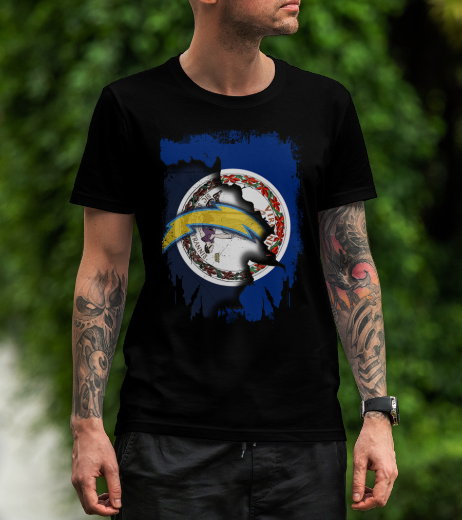 Virginia Flag Meets Chargers Lightning Bolt Fusion T-Shirt