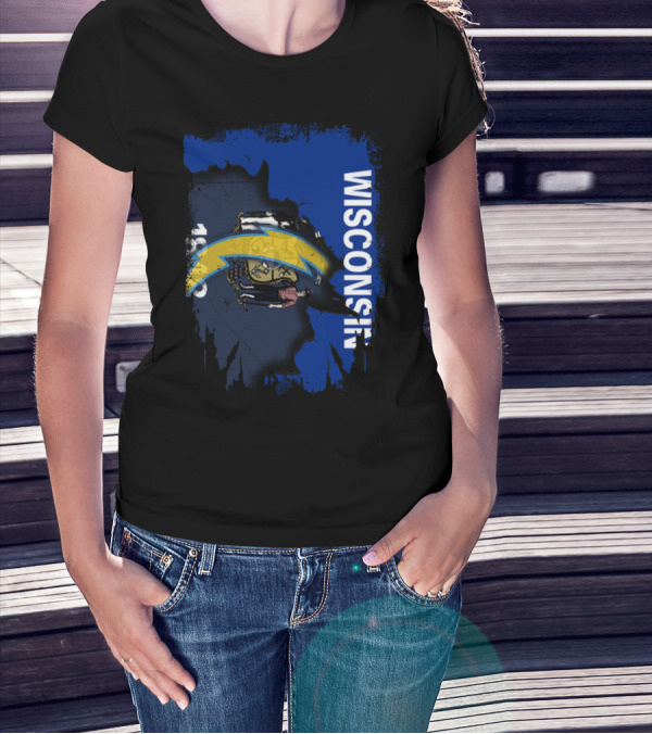 Wisconsin State Outline With Chargers Bolt And Seal T-Shirt