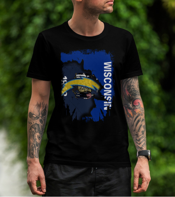 Wisconsin State Outline With Chargers Bolt And Seal T-Shirt