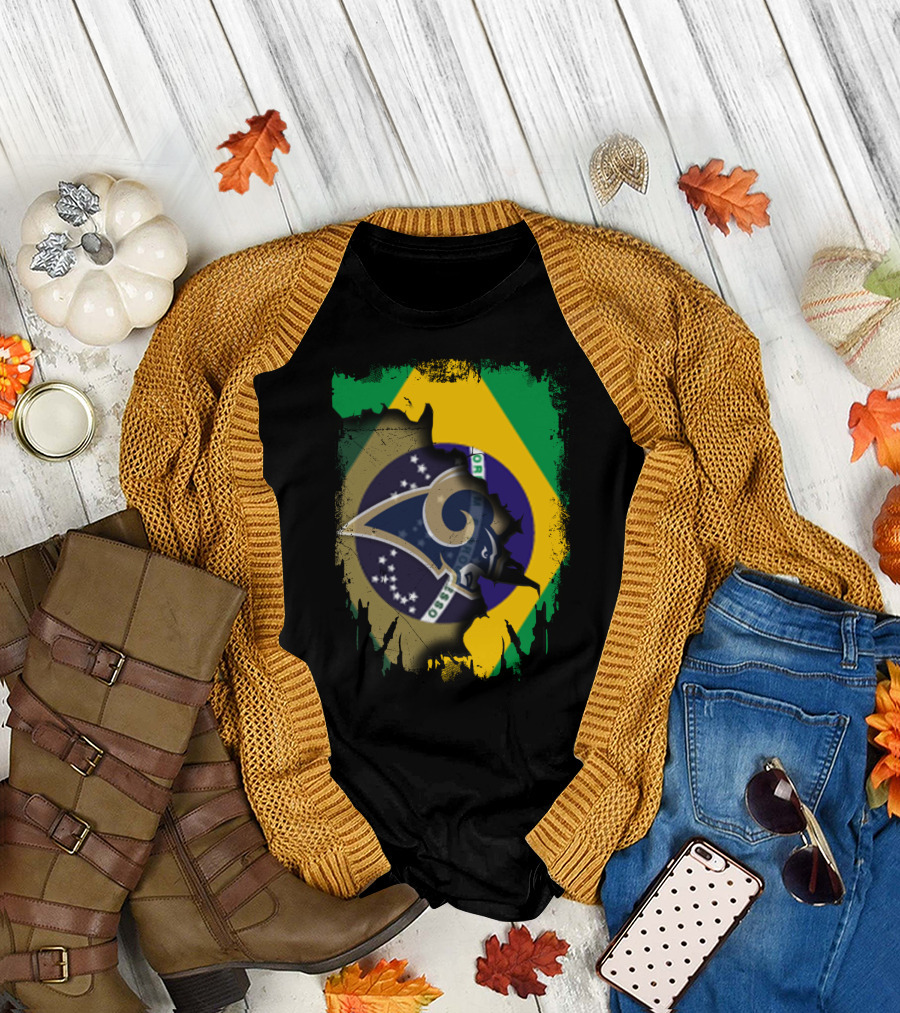 Rams Logo Intertwined with Brazilian Flag T-Shirt