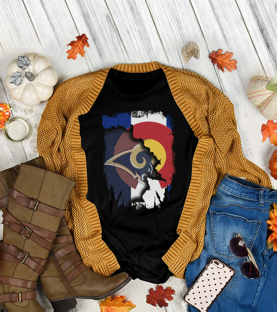 Together Colorado With Rams Logo and Colorado Flag Fusion T-Shirt