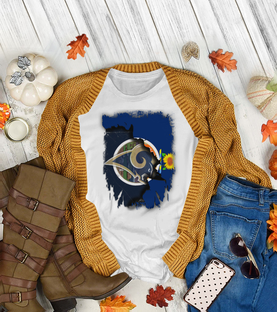 Kansas State Flag and Los Angeles Rams Logo with Sunflower T-Shirt