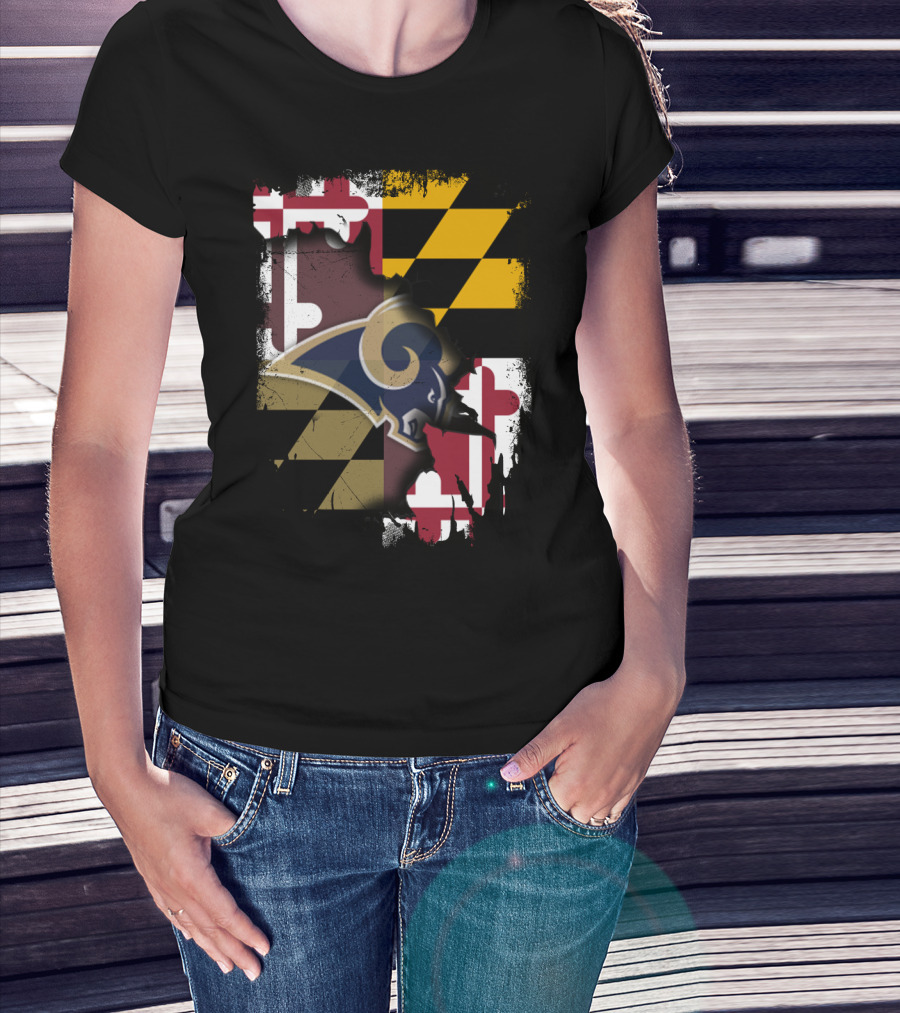 Maryland Flag With Rams Logo Together T-Shirt