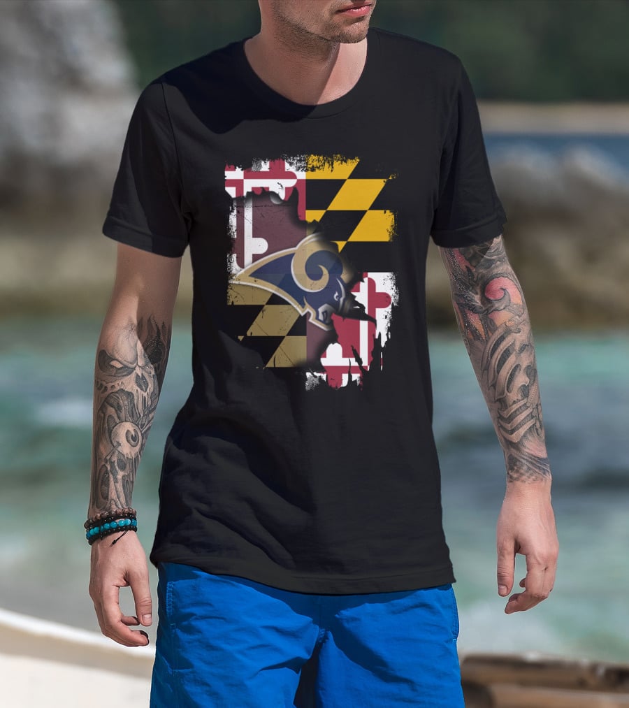 Maryland Flag With Rams Logo Together T-Shirt